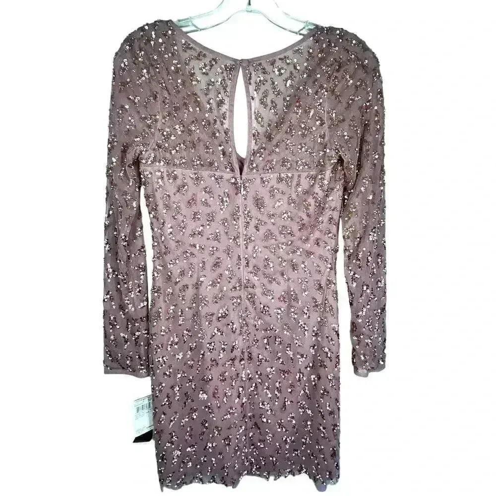 Aidan Maddox NWT Dusty Rose V Neck Long Sleeve Sequin Cocktail Dress‎ Size 6 - Image 3