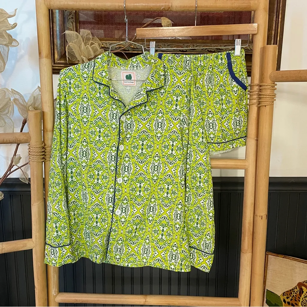 Mandi Paris Designs Lime Green & Blue Southern Boutique Pajama Set - Image 2