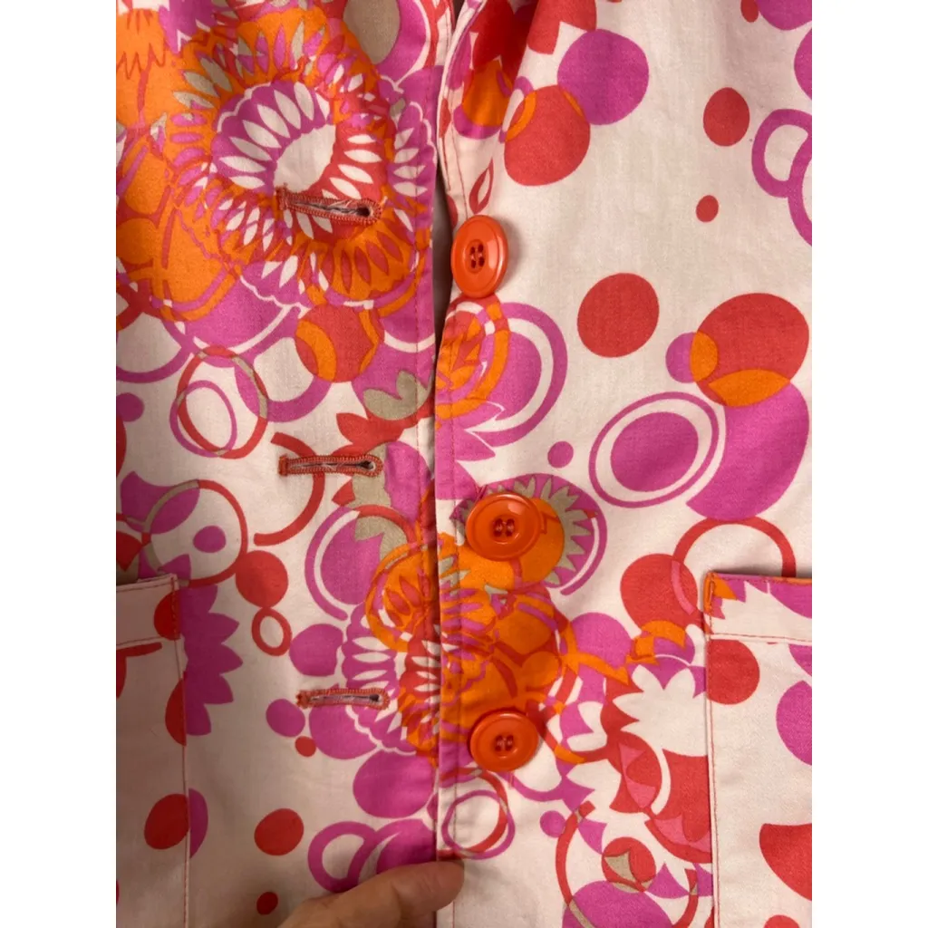 JohnPaulRichard Women's Size 6 Stretch Blazer Jacket Pink Orange Floral Mod Retr - Image 5