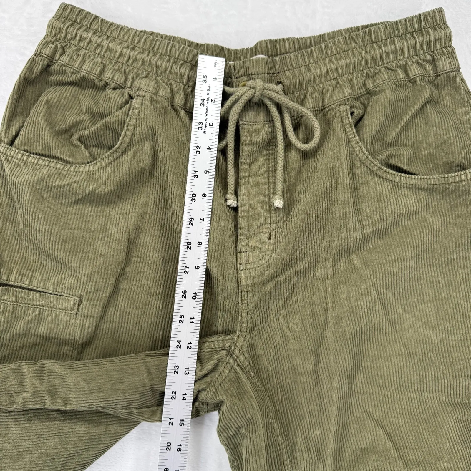 WE THE FREE Tahiti Corduroy Cargo Pants Olive Green Elastic Waist Drawstring XL - Image 3