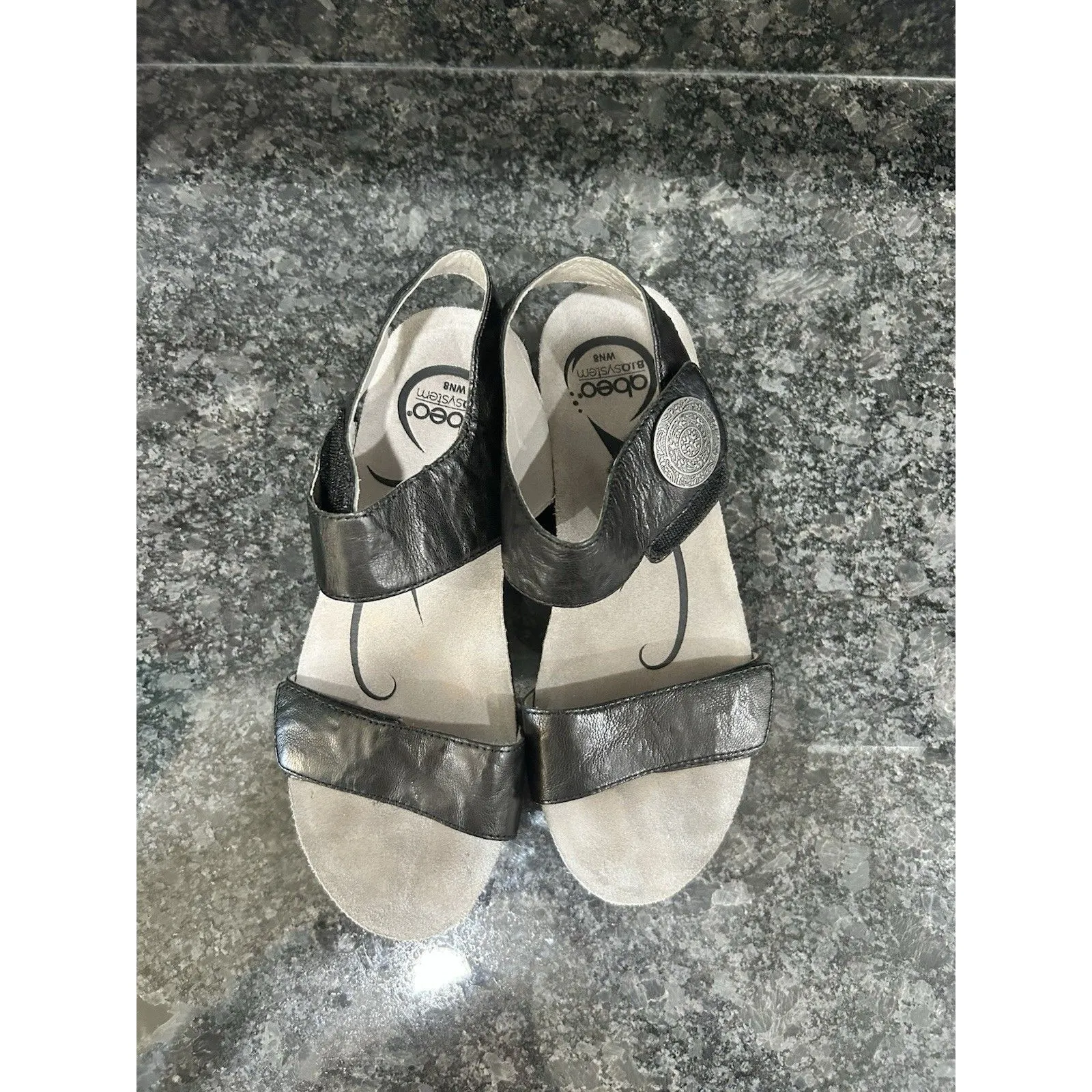 Abeo Women's Una Sandal Size 8 N Wedge Heel Platform Black Leather Ankle Strap - Image 2