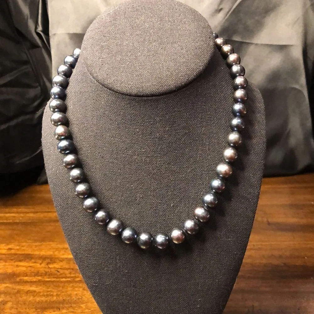 Hand Knotted PEACOCK PEARLS w Sterling Silver Lobster Claw Clasp 18 inches long Gray - Image 15