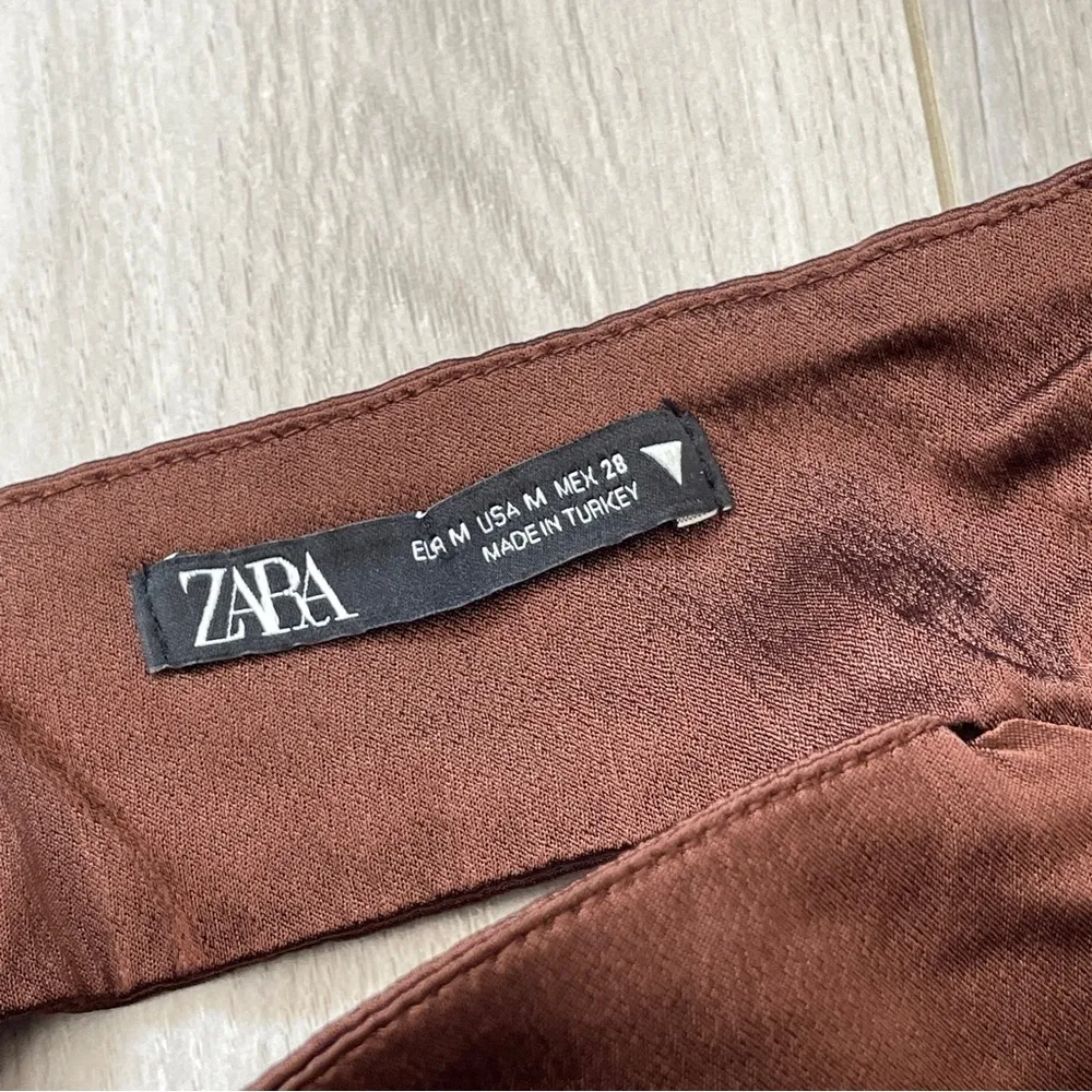 Zara Crop Tank Top satin effect criss cross back Womens Brown (medium) going out - Image 5