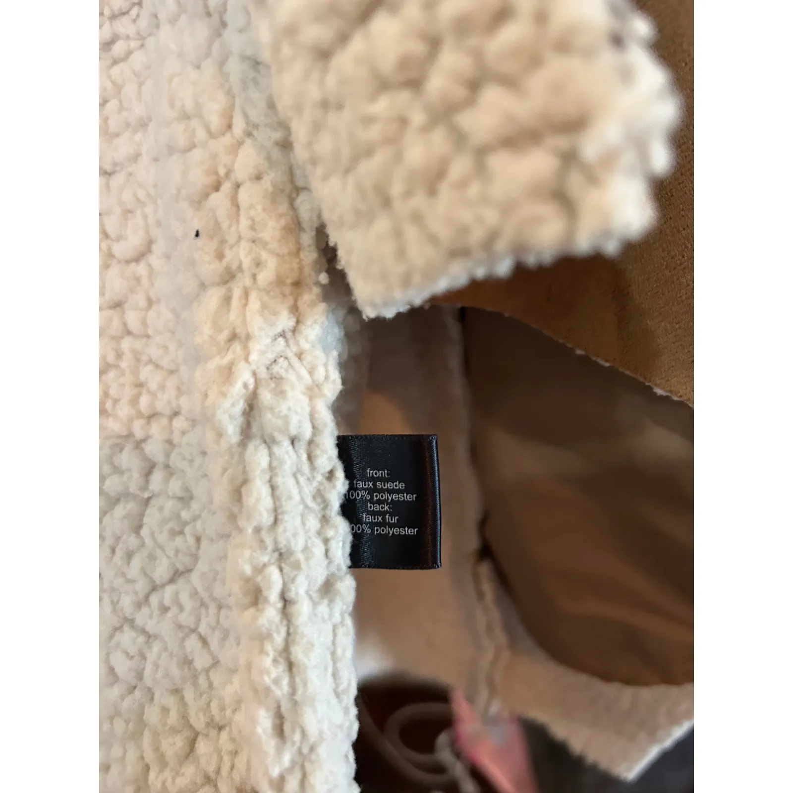 The Limited‎ Faux Suede Sherpa Vest Open Front Sleeveless Tan M/L - Image 3