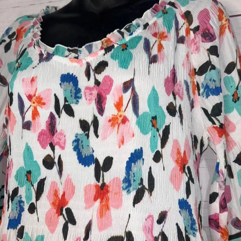 Sharagano Floral & Stripe Dress | Women’s Medium - Image 4