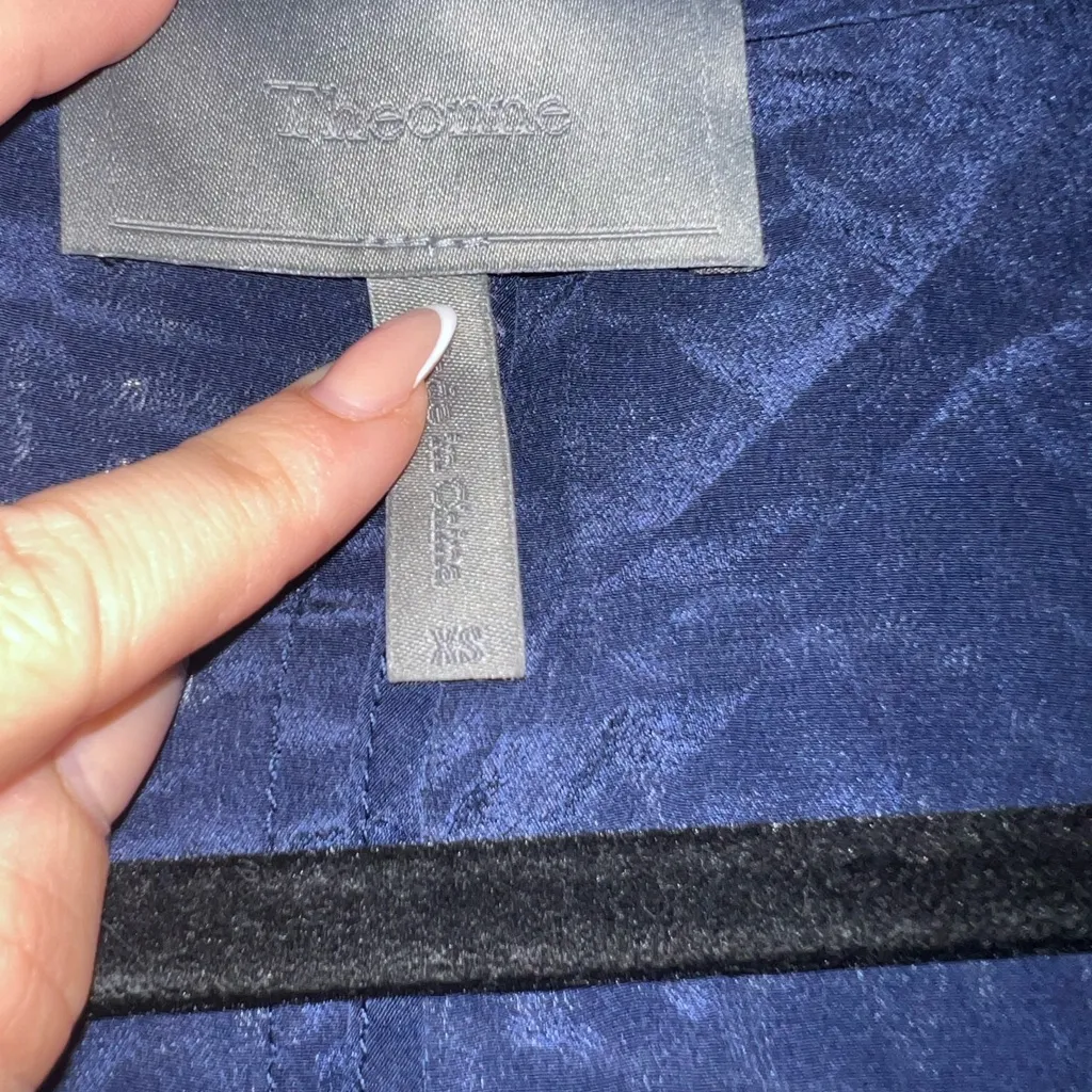 Theonne Navy Blue Silk Open Front Blazer Size XS - Image 5