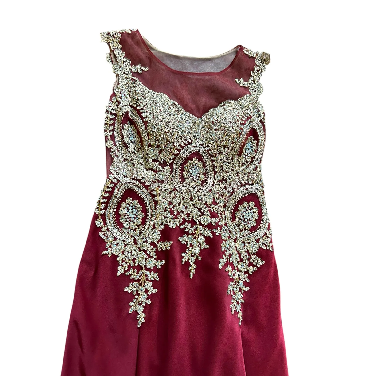 Amelia Couture Burgundy Beaded Evening Gown Formal Dress - Image 15