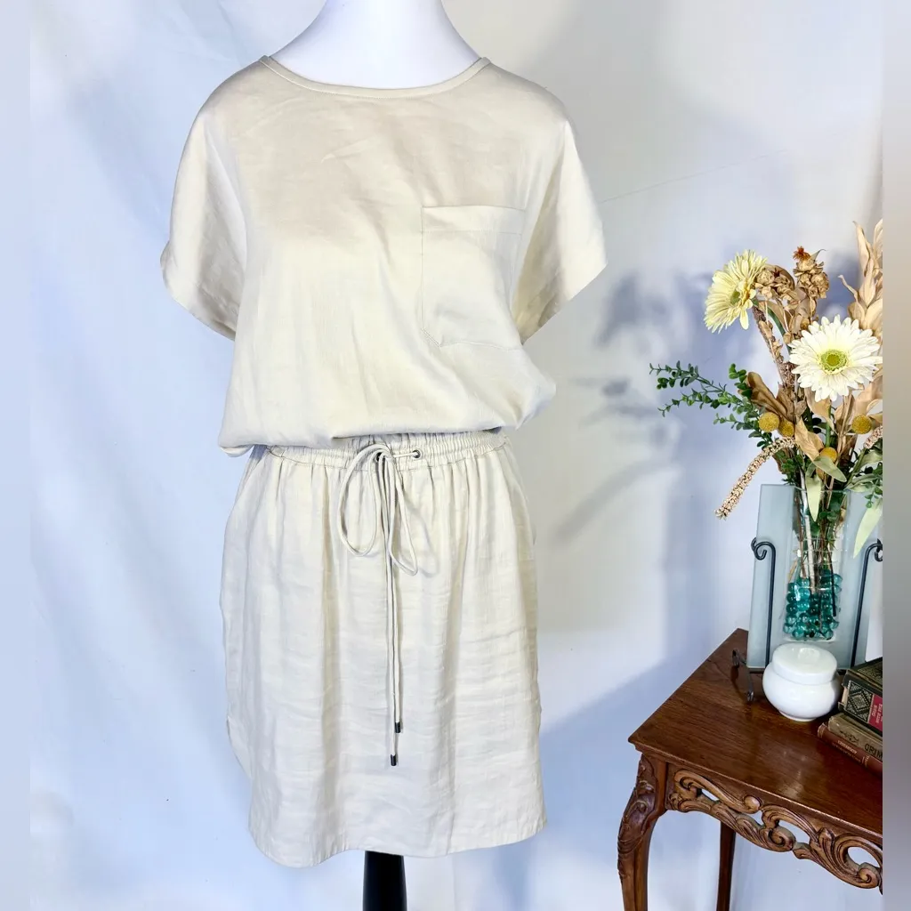 Vince Linen-Blend Drawstring Waist Dress – Natural Beige Size Medium🧡 - Image 2