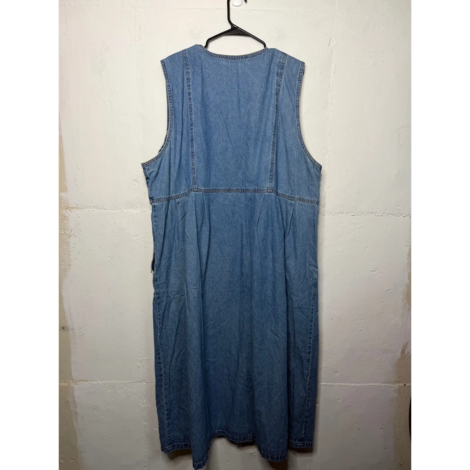 Studio West Vintage 90s 3X Denim Button Down Dress Sleeveless Floral Flowers - Image 7