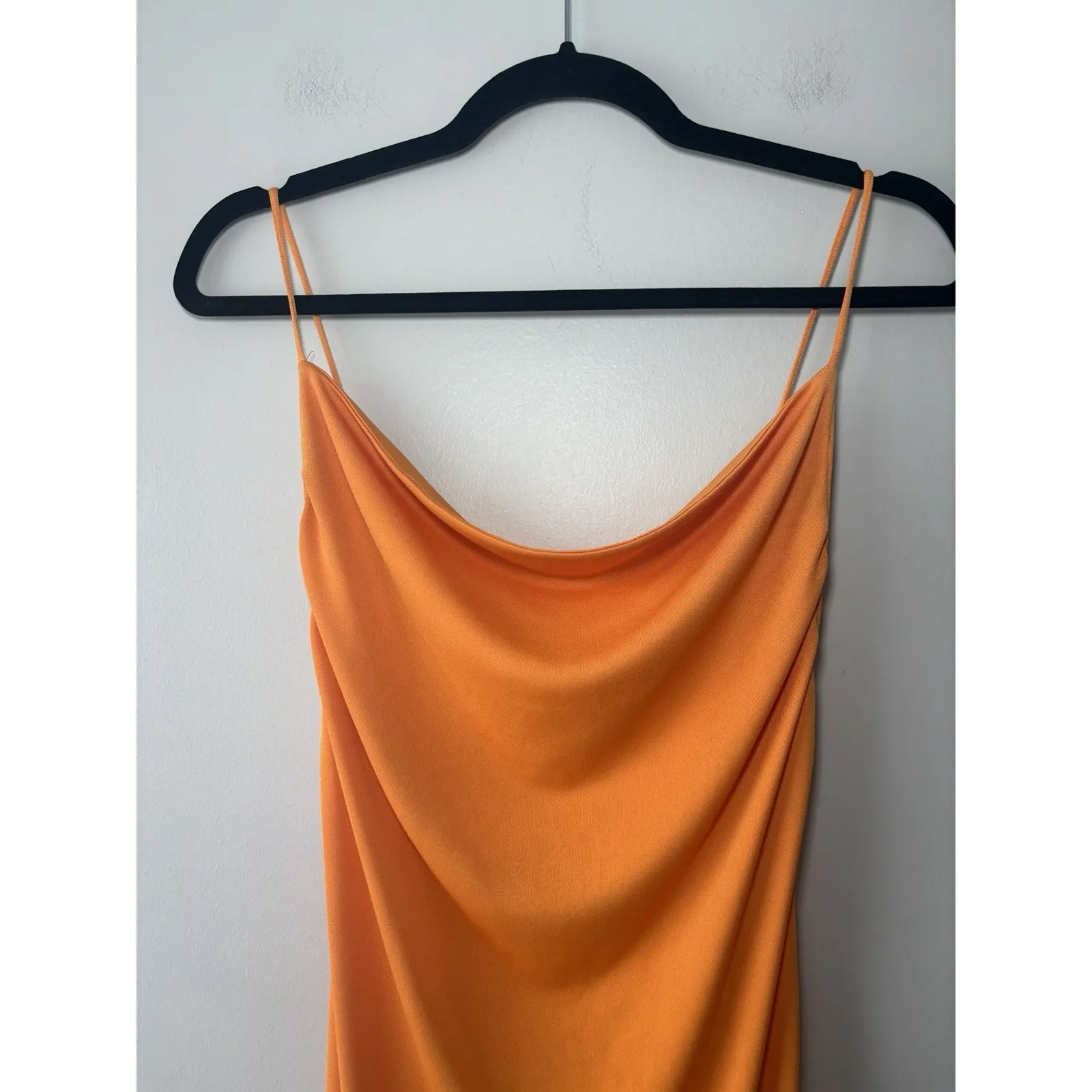 Zara Women's Orange Cowl‎ Neck Rouching Strappy Bodycon Midi Dress Size Small - Image 6
