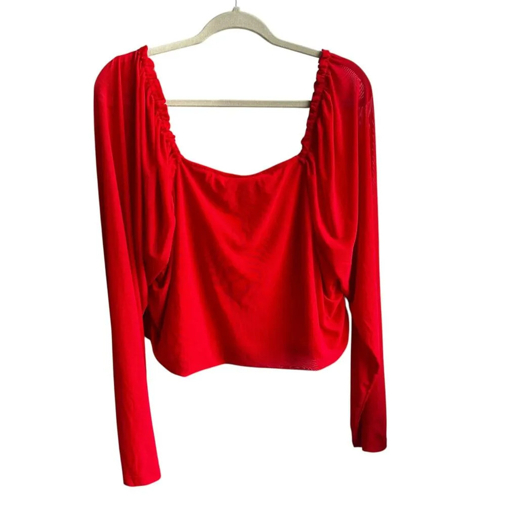 Just Polly Red Bustier Underwired Mesh Crop Top Women Blouse Plus Size 3X 62 - Image 2