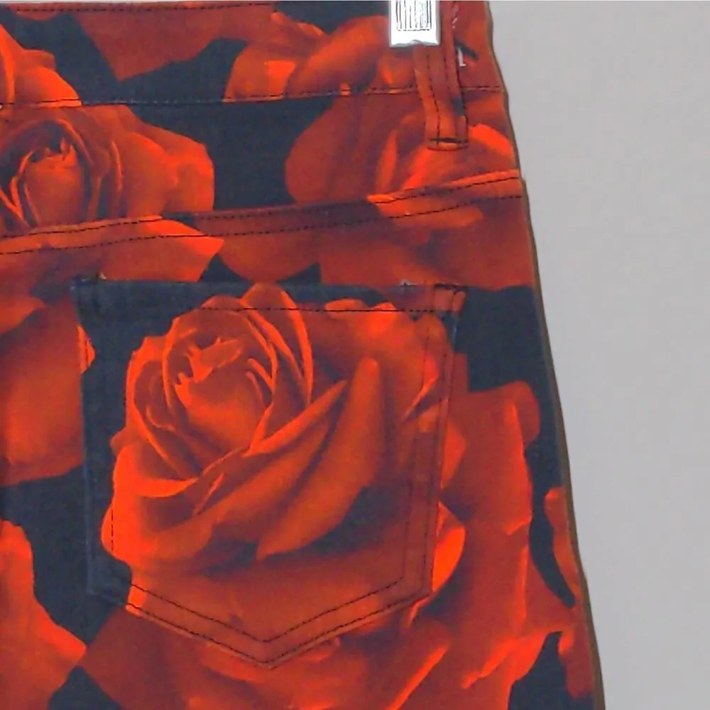 dELiA*s Dolls Kill Somebudy To Luv Wide Leg Jeans Flare Red Roses High Rise S - Image 7