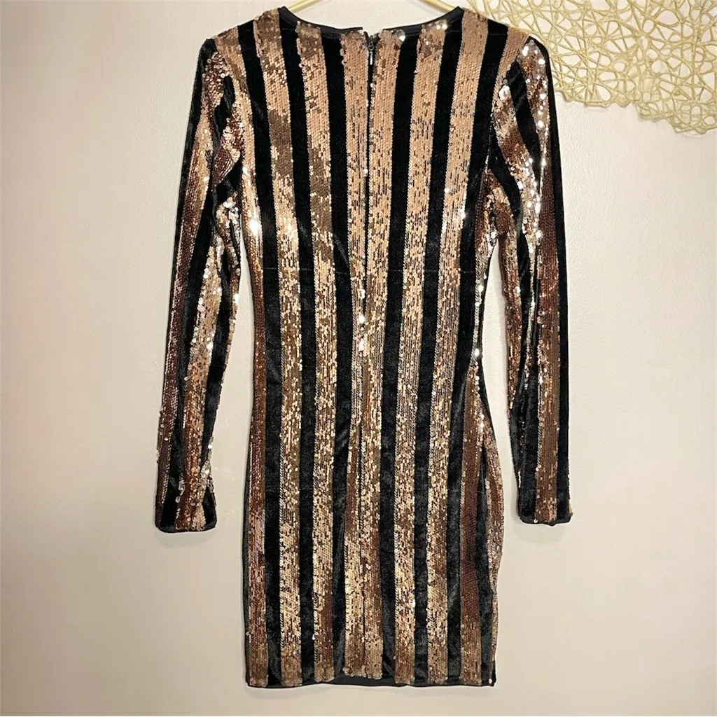 Sunset + Spring Velvet Sequin Striped Long Sleeve Dress - Image 4