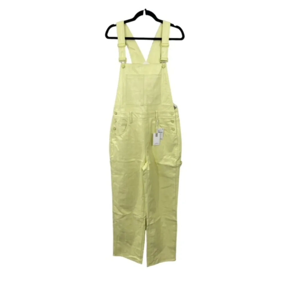 NWT Good American Better Than Leather Straight Leg Overalls in Key Lime Sz 10/30 - Image 4