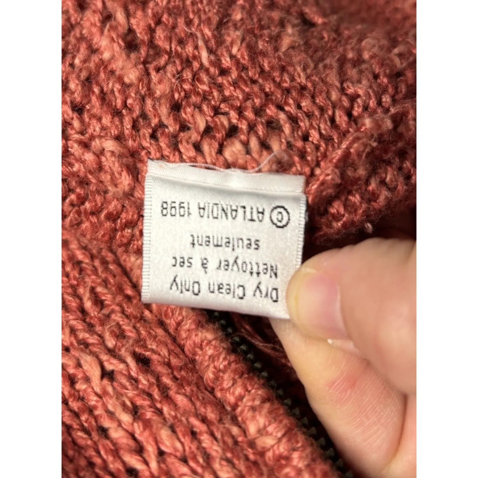 Icelandic Design Cardigan Salmon Pink Size Large Linen Zip Up Open Knit 1998 - Image 10