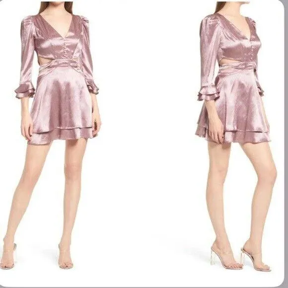 Rahi Mini Dress Womens Large Metallic Pink Antique Rose Lustrous Cut - Image 2