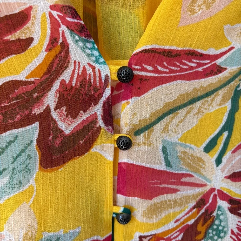 Pilcro Anthropologie Tavi Blouse Button Front Yellow Tropical Floral Flowy - Image 9