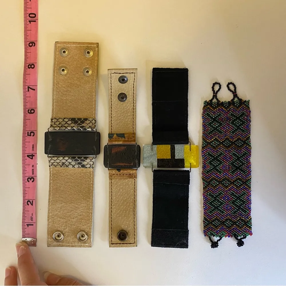 Bundle of FOUR Band Wrap Bracelets Stone Detail Beaded Cuff Black - Image 7