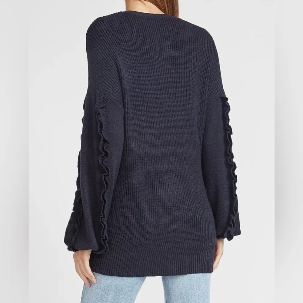 NEW Express Navy Blue Ruffle Sleeve V Neck Knit Sweater Oversized - Image 8