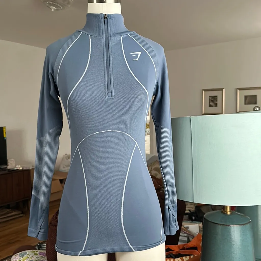 Gymshark Seamless Airflow Half Zip Pullover Slate Blue - Image 2