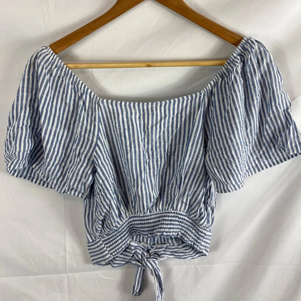 Aeropostale Stripe Tie Waist Puffy Sleeve off shoulder cropped top Small - Image 4