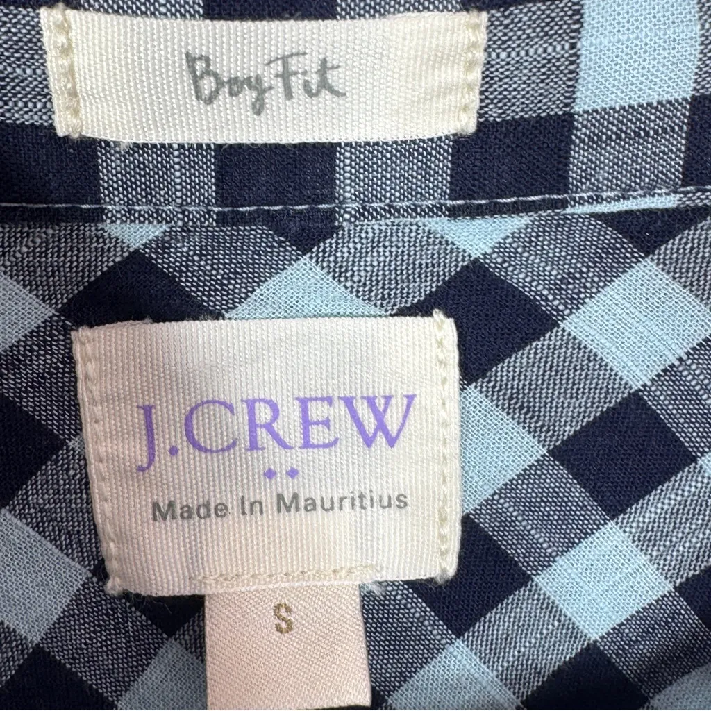 J. Crew Boy Fit Plaid Check Half Button Up Pullover Shirt Blue Small - Image 9