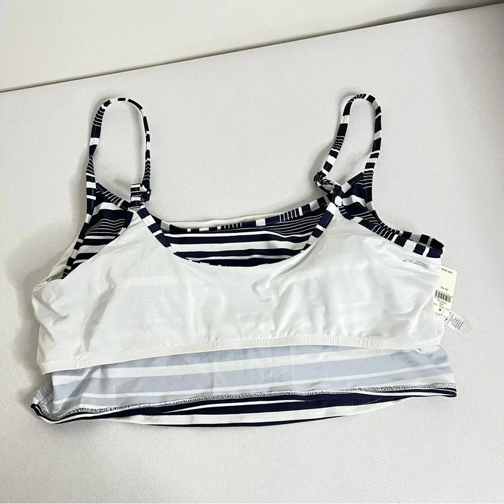 Aerie Scoop Bikini Top Long Line Striped Size XXL Color Navy Blue/ White - Image 4