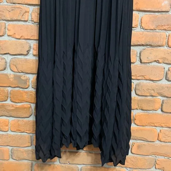 Abercrombie & Fitch Dress Size Medium Black Pleated Maxi Chevron Hem‎ Sleeveless - Image 3