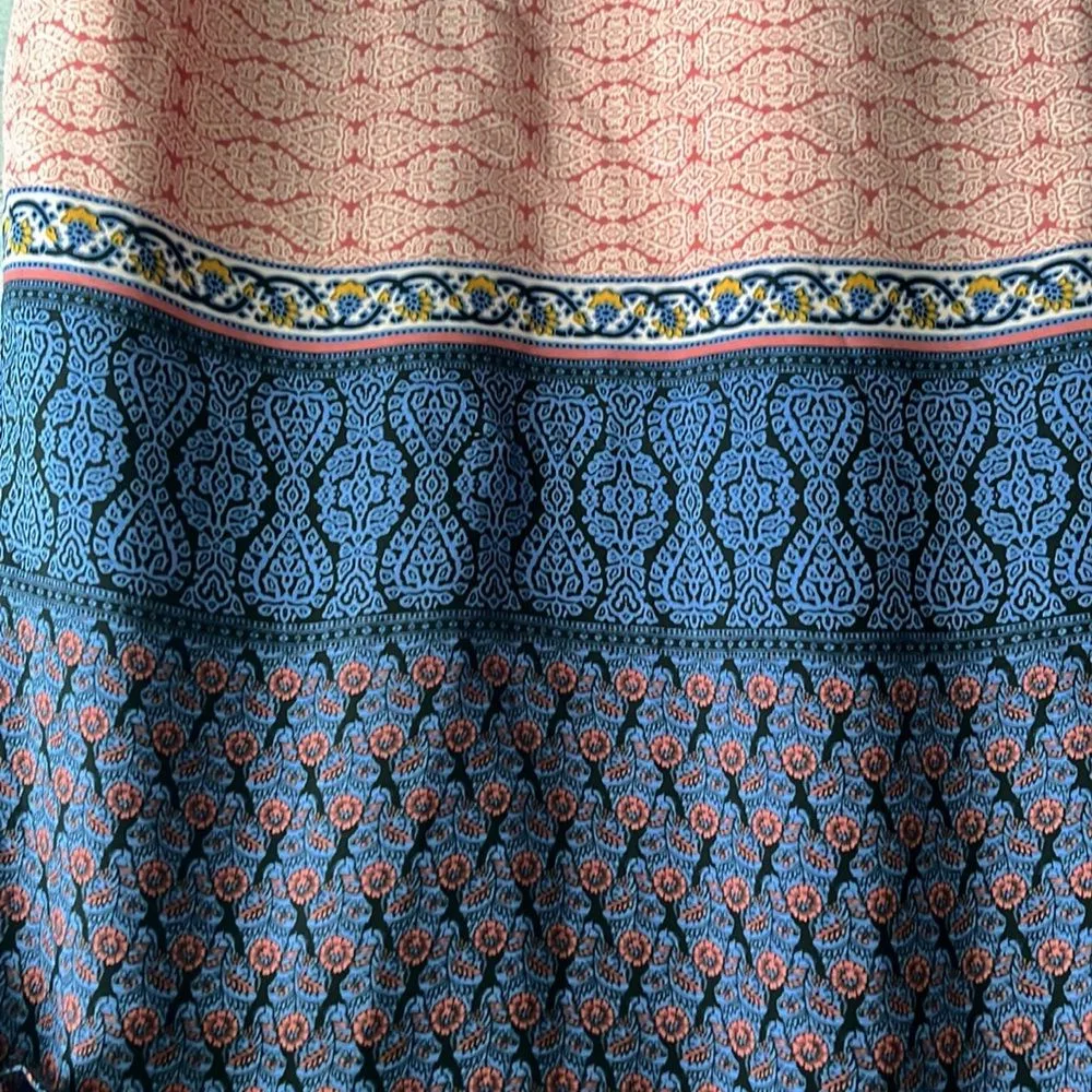 Adrienne Vittadini Blue and Pink BOHO Floral Patterned Dress Womans Size 10 - Image 3