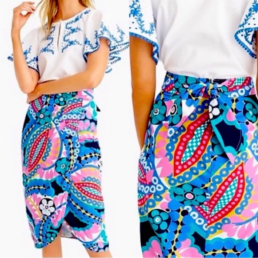 J. Crew Tie Back Tulip Skirt In Colorful Ratti Kaleidoscope Floral Size 8 - Image 2