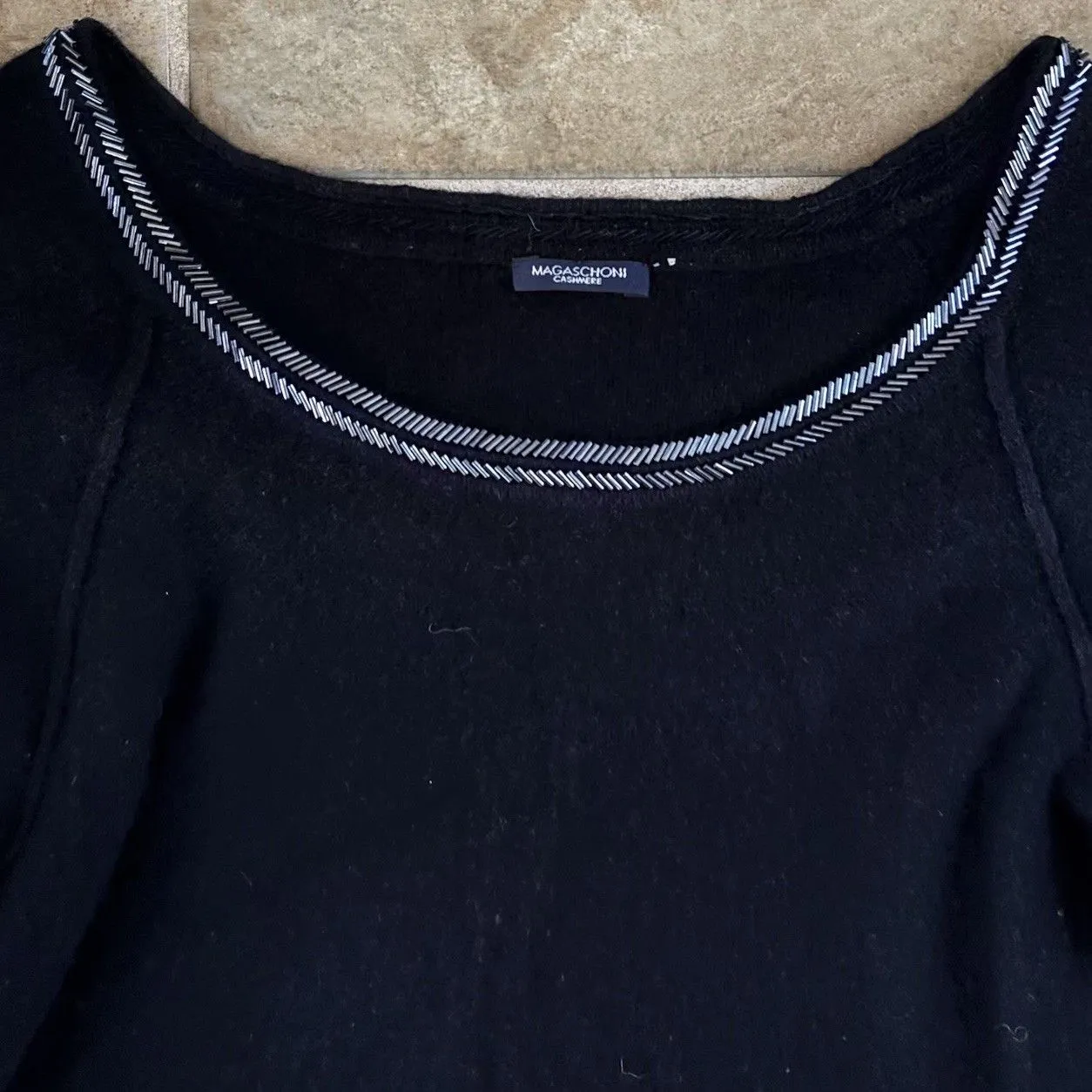 Magaschoni Cashmere Sweater Dress Womens Size Small Black Mini Half Sleeve - Image 2