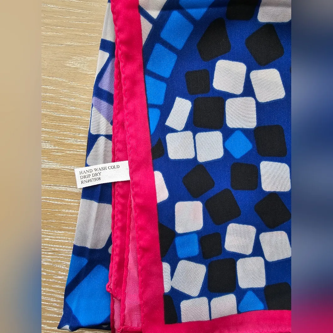 Large Square Neck Scarf Geometric print scarf blue grey black pink squares - Image 3