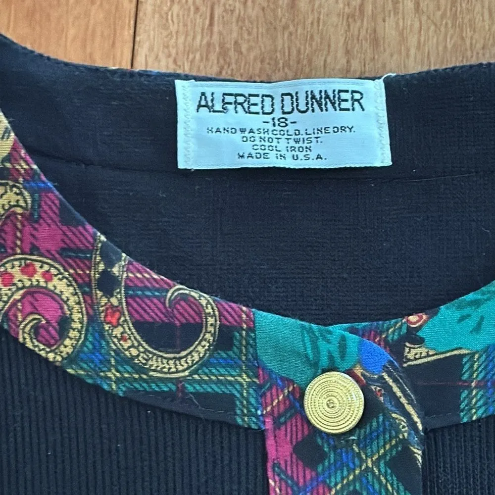 NWT Vintage Alfred Dunner Black Women's Cardigan with Multicolor Trim USA Sz 18 - Image 2