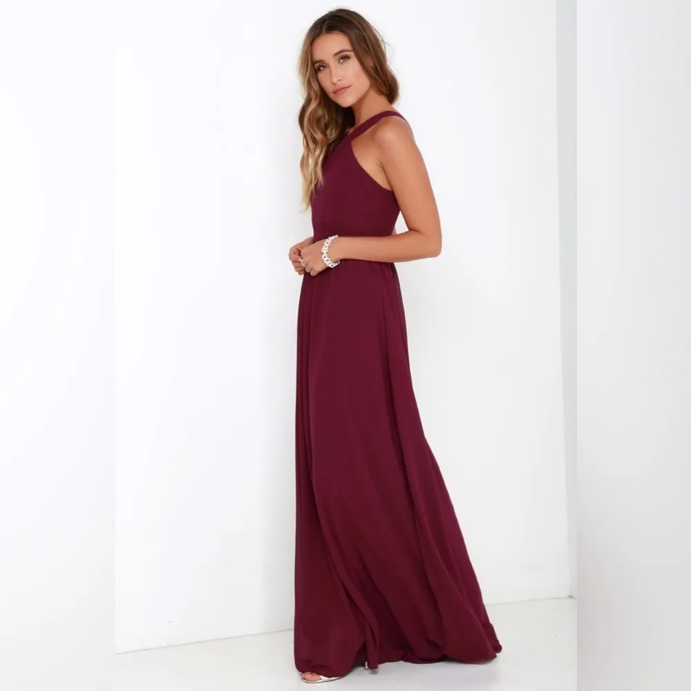 LULU’S Air Of Romance Burgundy Maxi Dress - Image 3