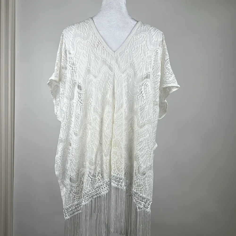 Victorias Secret Swimsuit V Neck Swim Cover Up White Crochet Fringe Hem XS/S - Image 7