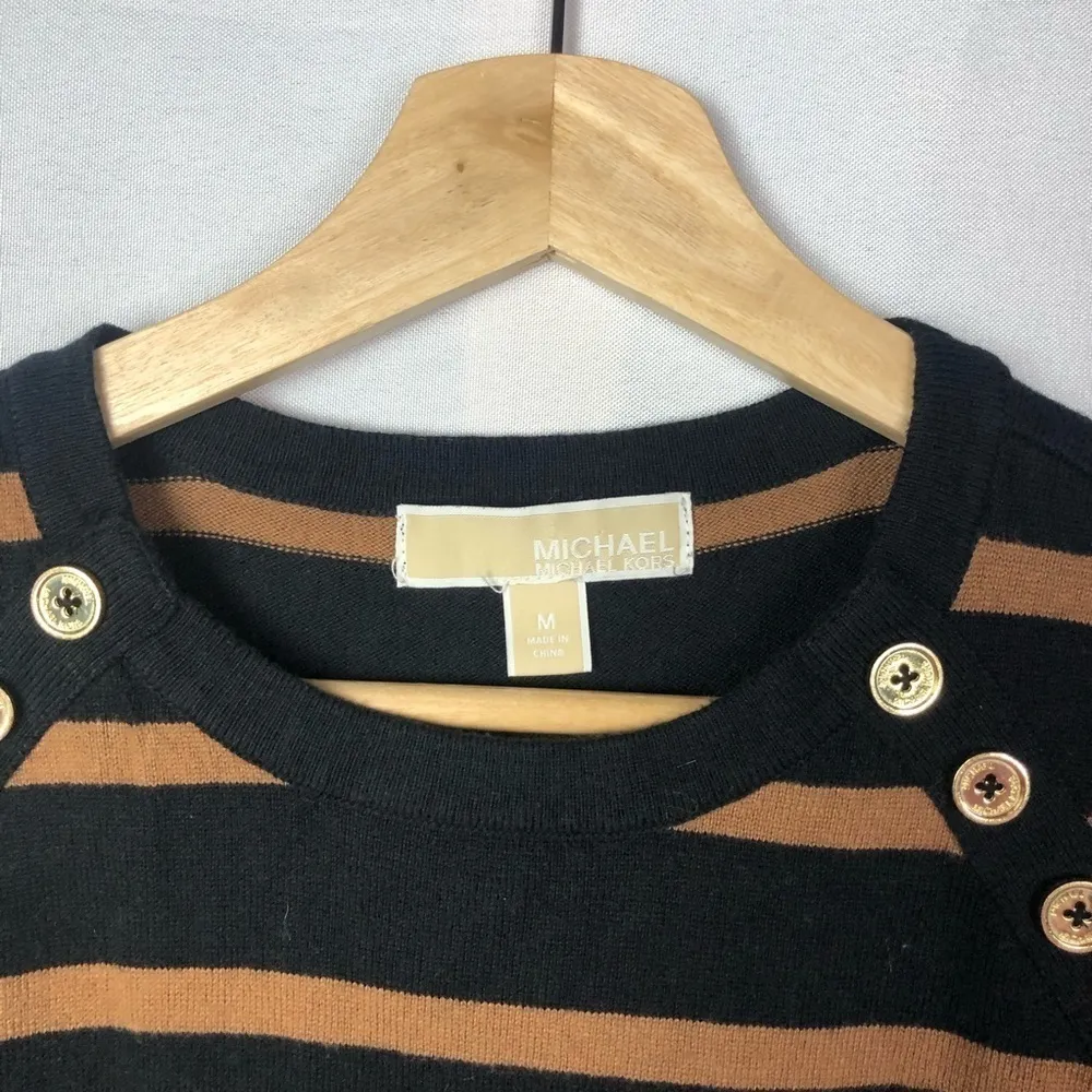 MICHAEL Michael Kors Brown & Black Striped Button Neck Sweater Dress M Tan Size M - Image 5