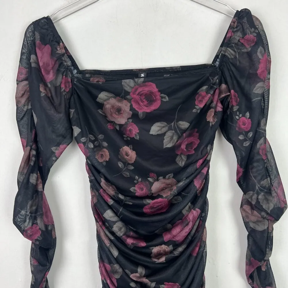 Motel Marilla Ruched Mini Dress Long Sleeves Floral Size Small S EUC - Image 3