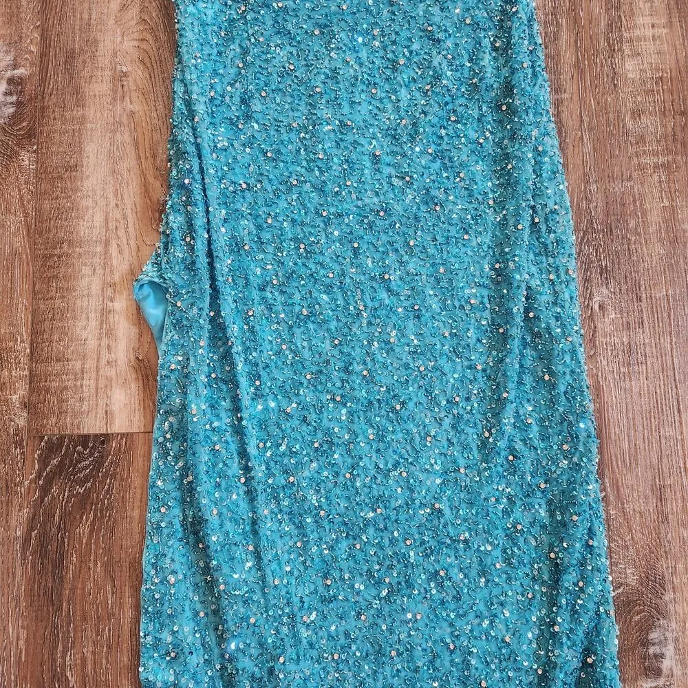 Retrofete Loretta Sequin Maxi Dress in Aqua Blue Size Large Sleeveless NWT - Image 8
