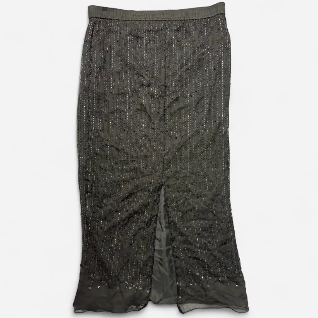 Women's Black Beaded Fringe Midi Skirt Size M Party Cocktail Size M - Image 5