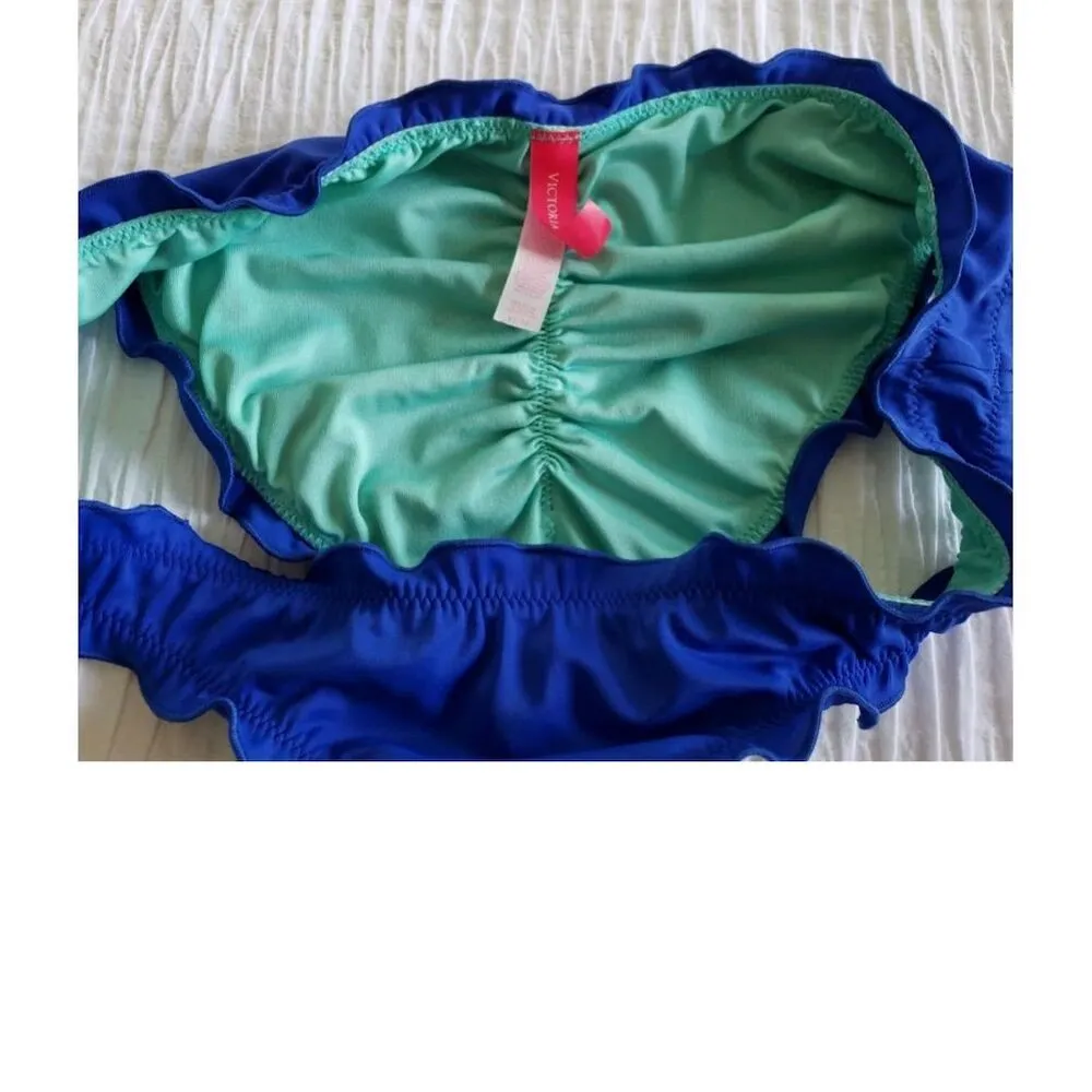 Victoria's Secret  Ruffle Cheeky Bikini Bottom Hot Pink & Blue Size S - Image 2