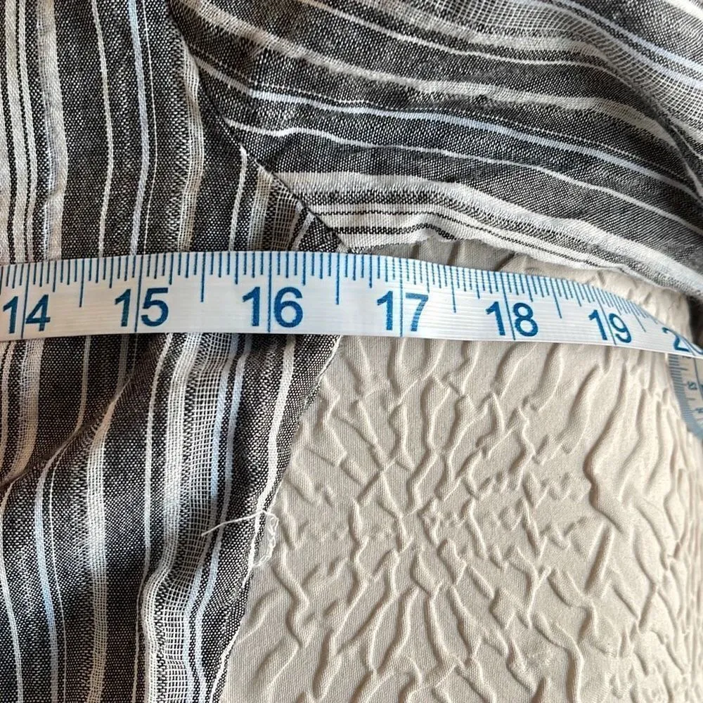 Love Notes Womens Button Up Top Blouse Striped Peplum Long Sleeve‎ Gray Medium - Image 7