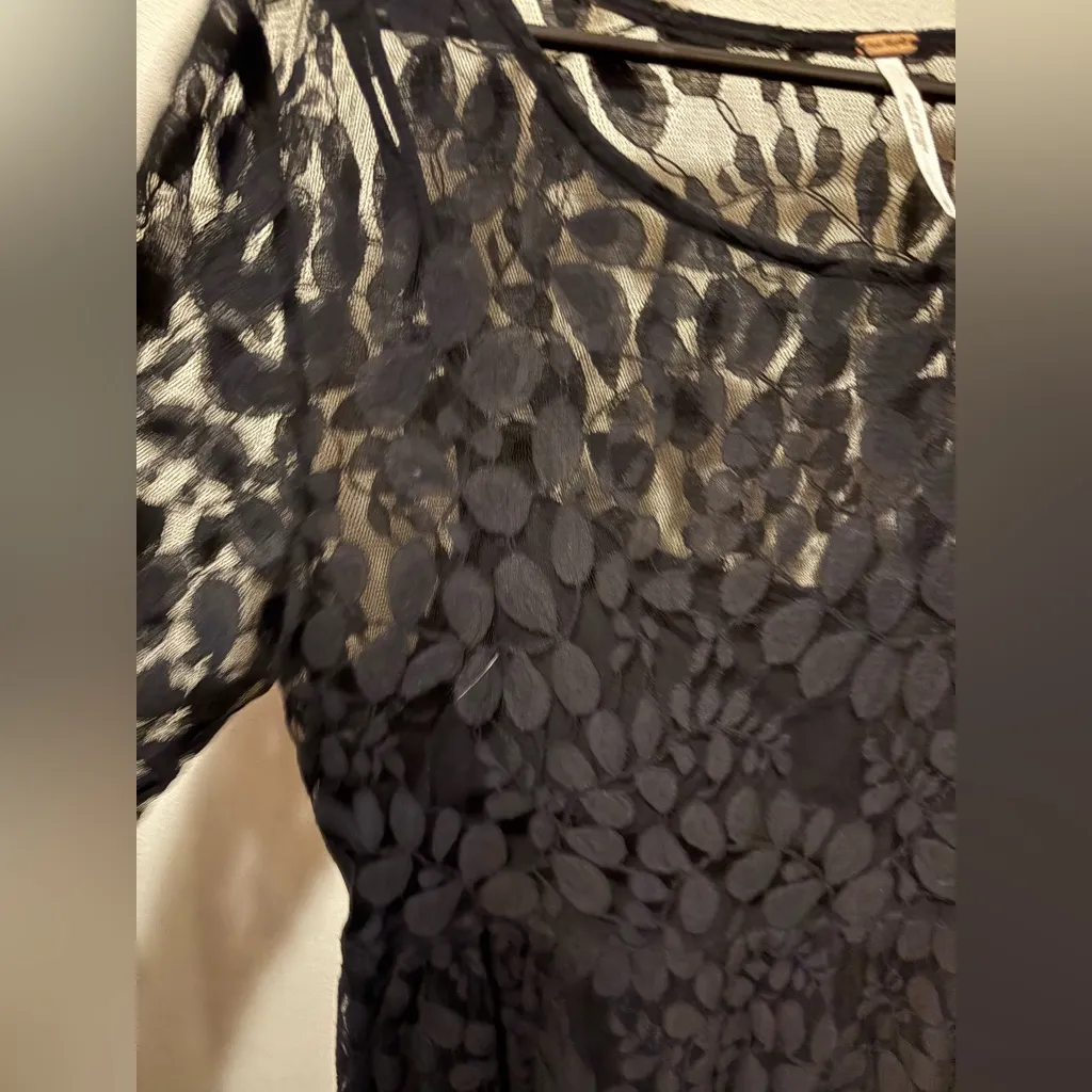 Free People‎ floral mesh lace dress  black sz 12 - Image 5