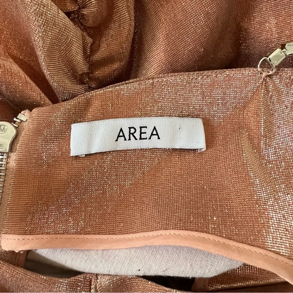 NEW NWT AREA Shirred Mini Dress Nude Gold Size M - Image 11