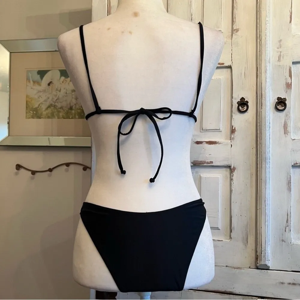 Black Bikini Set Floral Swimwear Two Piece Rose Detail Y2K Retro Goth Size M Size M - Image 6