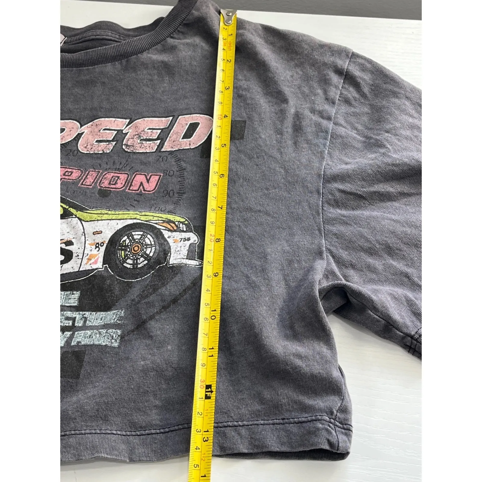 GARAGE Hot Speed Champion Roads Graphic Cropped T Shirt Womens TP XS Dark Gray - Image 9