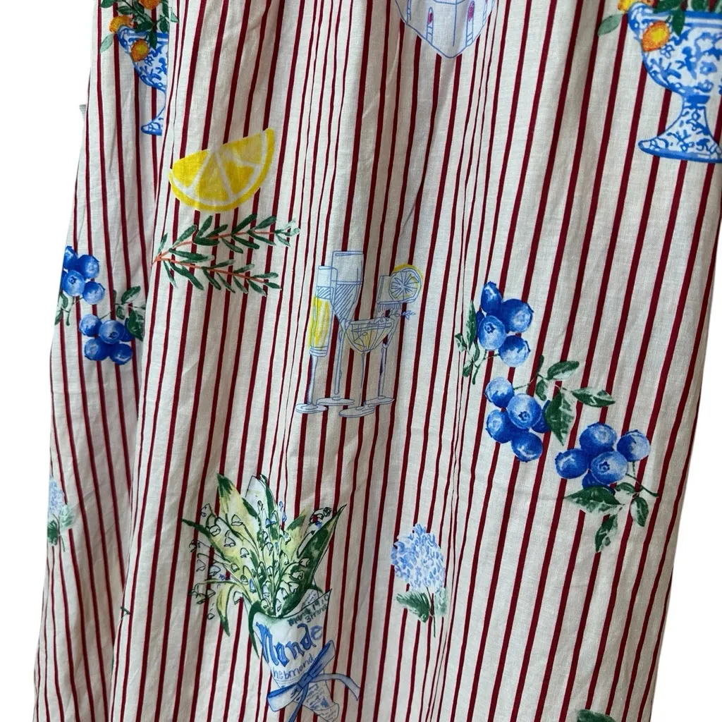 Calypso St. Barth Linen Maxi Skirt French Riviera Small Pockets Red White Stripe - Image 3