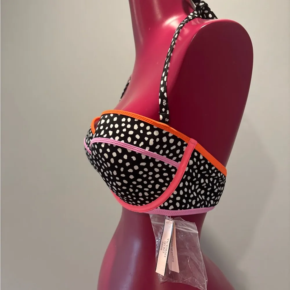 Victoria's Secret Blackand white,Pink,orange and purple halter swim top 36D - Image 4