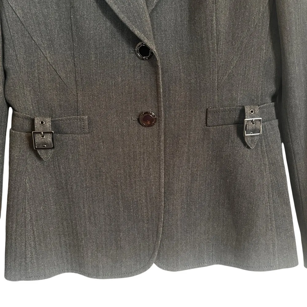 Tahari Arthur S. Levine tailored blazer 2 button career office charcoal sz 2 - Image 2