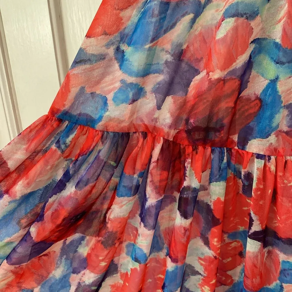 PatBO Violet V Neck Flutter Sleeve Maxi Dress in Size 0 NWT Cherry Maxi Ties New Red - Image 10