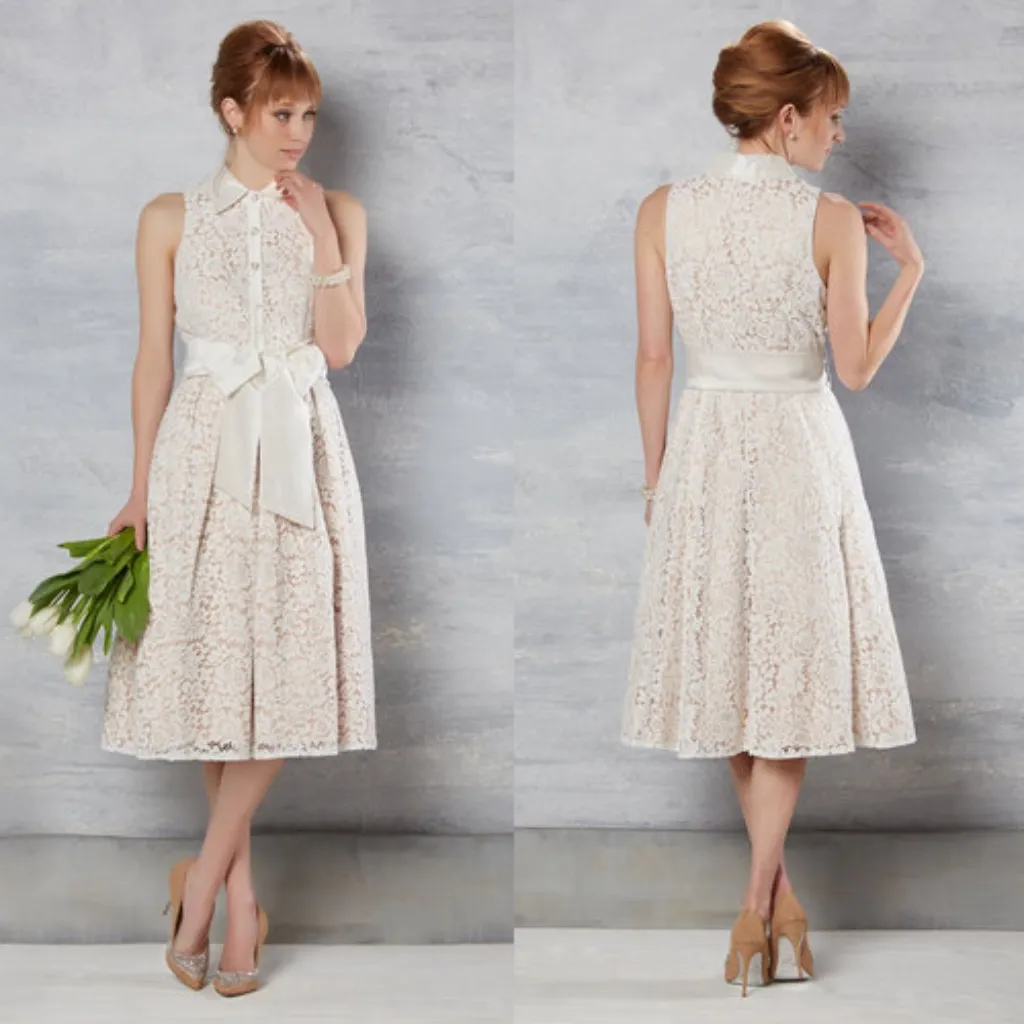 For Nordstrom by Eliza J Cream Lace Dress nude satin lining sz 2 - Image 2